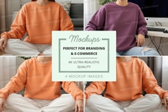 Sweatshirt mockup - crew neck, orange and purple, lifestyle Product Image 1