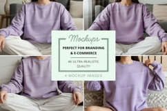 Lavender sweatshirt mockup - crew neck, front, back, and sid Product Image 1
