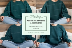 Sweatshirt mockup - crew neck, dark green, four views Product Image 1