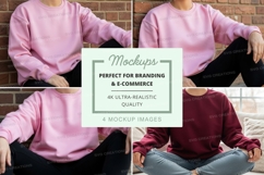 Oversized sweatshirt mockup in pink and burgundy colors Product Image 1