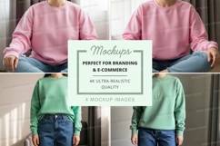 Sweatshirt mockup - pink and green crew neck sweatshirts Product Image 1