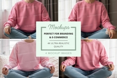 Pink crew neck sweatshirt mockup with person sitting Product Image 1