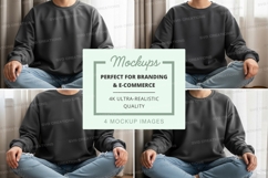 Person wearing dark grey crew neck sweatshirt mockup Product Image 1