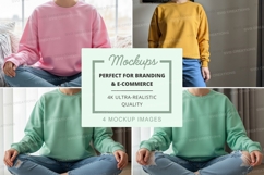 Sweatshirt mockup set - crew neck in pink, mustard, and gree Product Image 1