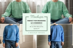 Sweatshirt mockup - crew neck, light green and blue, front a Product Image 1