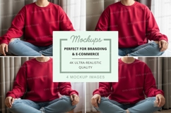 Red crew neck sweatshirt mockup - front and back views Product Image 1