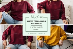 Oversized sweatshirt mockup in maroon and yellow Product Image 1