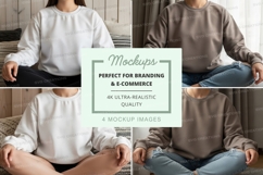 Sweatshirt mockup - crew neck, white and beige, meditation p Product Image 1
