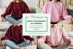 Sweatshirt mockup - long sleeve crew neck in burgundy and pi Product Image 1