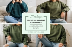 Oversized sweatshirt mockup in olive green Product Image 1