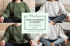 Mockup of two individuals wearing long-sleeve crew neck swea Product Image 1