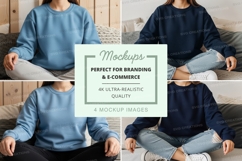Sweatshirt mockup with models in relaxed indoor settings Product Image 1