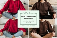 Sweatshirt mockup - crew neck, long sleeve, red and brown Product Image 1