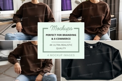 Oversized crew neck sweatshirt mockup in brown and black Product Image 1