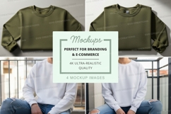 Cropped sweatshirt mockup in olive and white Product Image 1
