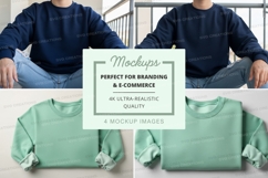 Sweatshirt mockup - crew neck, blue and green, oversized fit Product Image 1