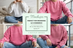 Pink long-sleeve crew neck sweatshirt mockup Product Image 1