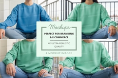 Sweatshirt mockup - crew neck, blue and green, indoor settin Product Image 1
