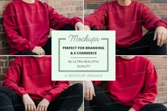 Red sweatshirt mockup with four models Product Image 1