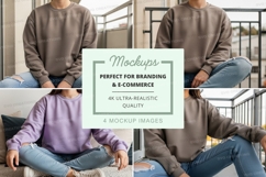 Oversized crew neck sweatshirt mockup in gray and lavender Product Image 1