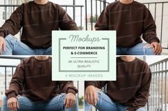 Brown crew neck sweatshirt mockup on model sitting Product Image 1