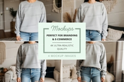 Light grey crew neck sweatshirt mockup Product Image 1