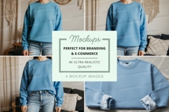 Blue oversized crew neck sweatshirt mockup Product Image 1