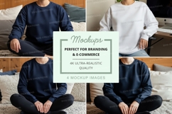 Four person sweatshirt mockup in blue and white Product Image 1