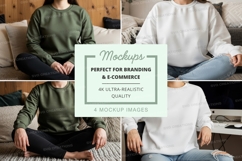 Sweatshirt mockup with models in relaxed indoor setting Product Image 1