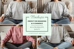 Sweatshirt mockup - crew neck, oversized fit, gray and pink Product Image 1