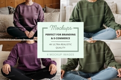 Sweatshirt mockup - long sleeve crew neck in purple and oliv Product Image 1