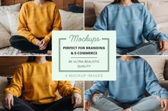 Sweatshirt mockup - crew neck, oversized fit, yellow and blu Product Image 1