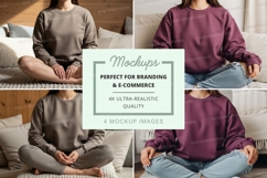 Sweatshirt mockup with model sitting on bed Product Image 1