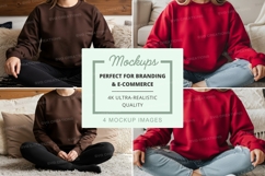 Sweatshirt mockup - crew neck, long sleeve, brown and red, i Product Image 1