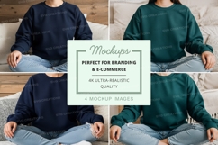 Sweatshirt mockup - crew neck, navy blue and teal, lifestyle Product Image 1