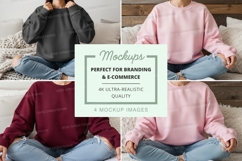 Sweatshirt mockup - crew neck style in black, pink, burgundy Product Image 1