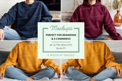 Hoodie mockup in navy blue, burgundy, and mustard yellow Product Image 1