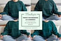 Person wearing green crew neck sweatshirt mockup Product Image 1