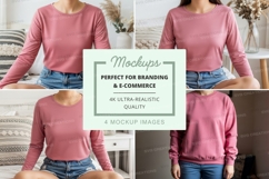 Pink long sleeve t-shirt mockup Product Image 1