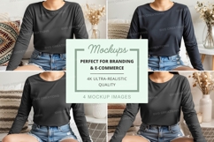 Long sleeve t-shirt mockup in black Product Image 1
