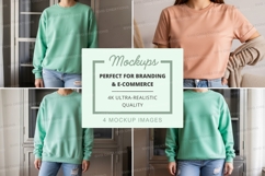 Sweatshirt mockup in light green and peach colors Product Image 1