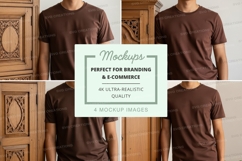 Brown t-shirt mockup with wooden background Product Image 1
