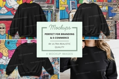 Black oversized sweatshirt mockup with colorful wall backgro Product Image 1