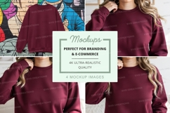 Oversized crew neck sweatshirt mockup in burgundy Product Image 1