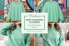 Mint green crew neck sweatshirt mockup Product Image 1
