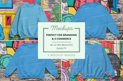 Blue sweatshirt mockup on colorful wall Product Image 1