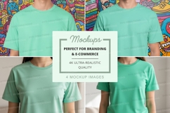 T-shirt mockup featuring v-neck and crew neck styles in mint Product Image 1