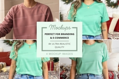 T-shirt mockup with multiple models wearing mint green t-shi Product Image 1