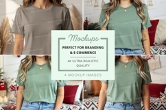Women's t-shirt mockup in sage green and light gray Product Image 1