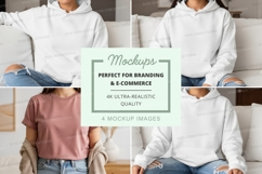 Hoodie mockup with models on sofa Product Image 1